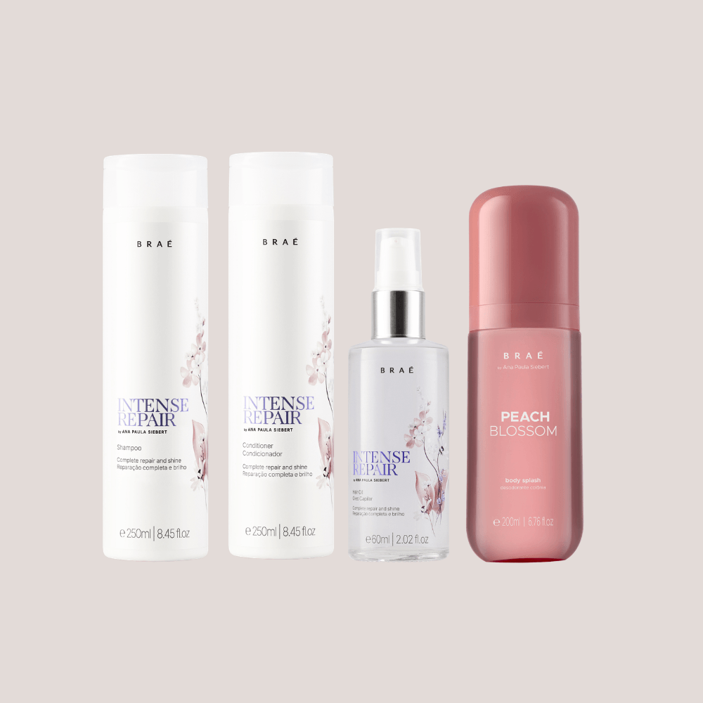Kit Intense Repair Shampoo e Condicionador 250ml + Óleo Capila 60ml e Body Splash Peach Blossom Desodorante Colônia 200ml