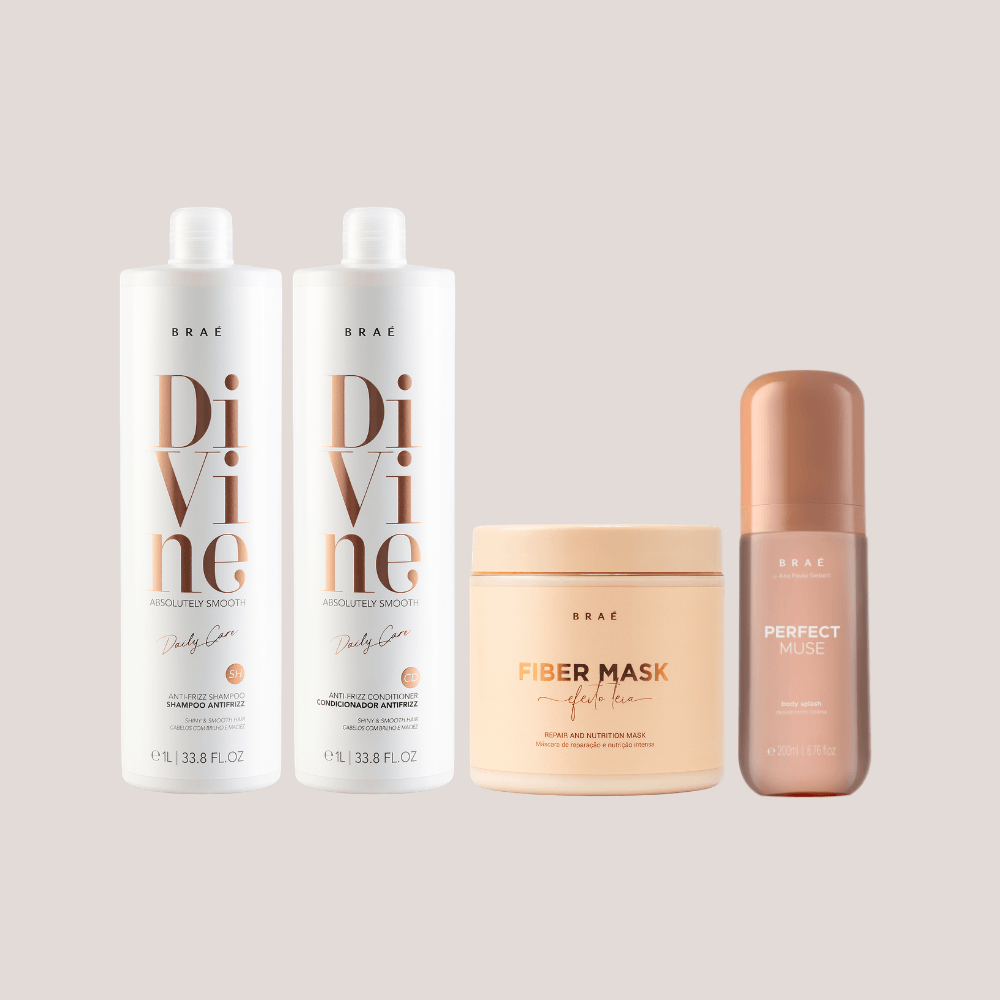 Divine Shampoo e Condicionador 1L + Fiber Mask 500g + Body Splash Perfect Muse Desodorante Colônia 200ml