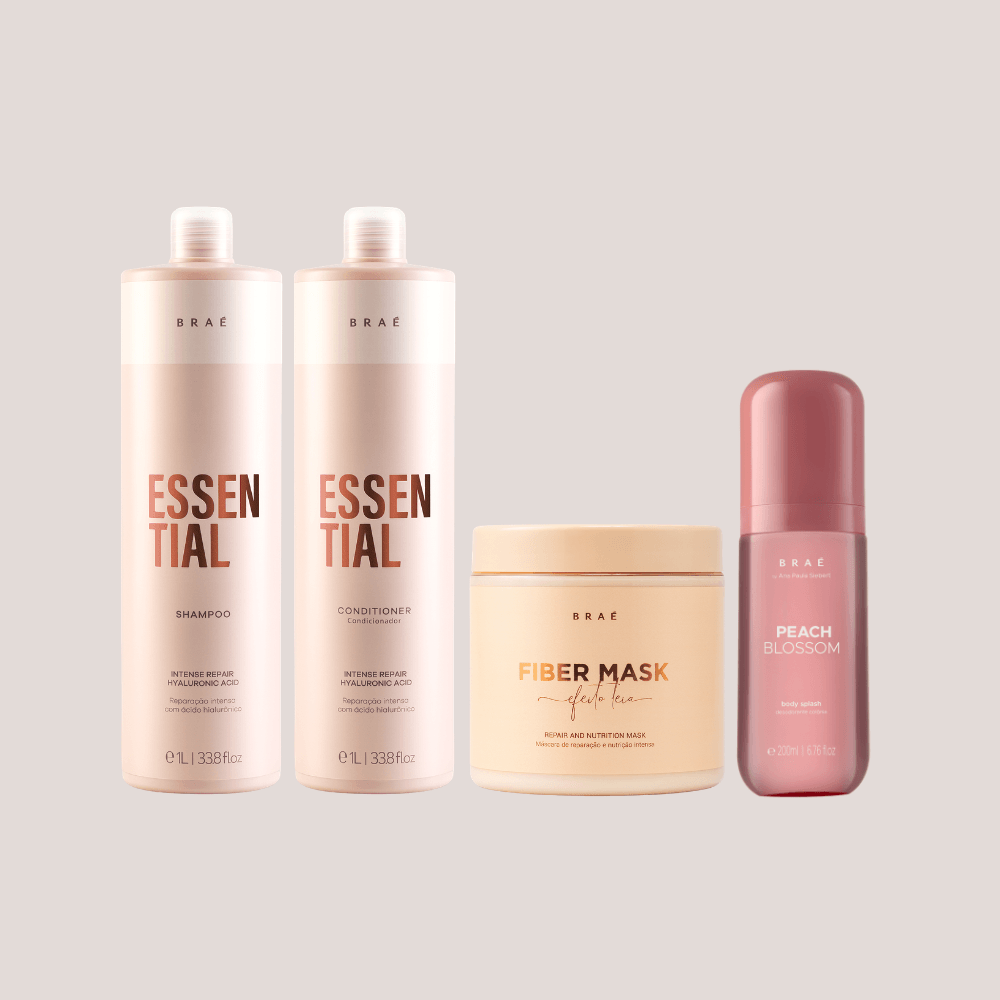 Kit Essential Duo Shampoo e Condicionador 1L + Fiber Mask 500g + Body Splash Peach Blossom Desodorante Colônia 200ml