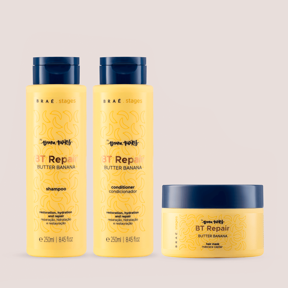 Kit BRAÉ Stages by Bruna Tavares Shampoo e Condicionador Repair Butter Banana 250ml + Braé Stages By Bruna Tavares Máscara Condicionante Repair Butter